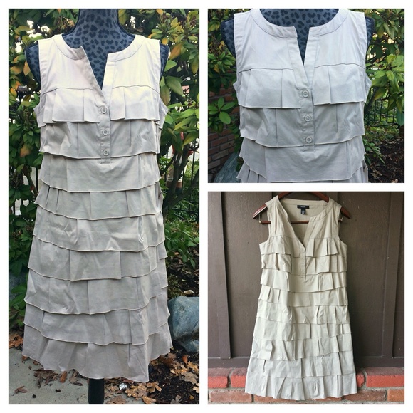 Alfani Dresses & Skirts - Alfani Beige Sleeveless Layered Ruffle Dress - Size 6